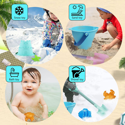 Long Shovels Sand Toys Set with Mesh Bag Including Dump Truck, Beach Buckets, Shovels, Rakes, Molds, Outdoor Beach Toys Tool Kit for Kids, Toddlers, Boys and Girls (15 PCS) Age 3+