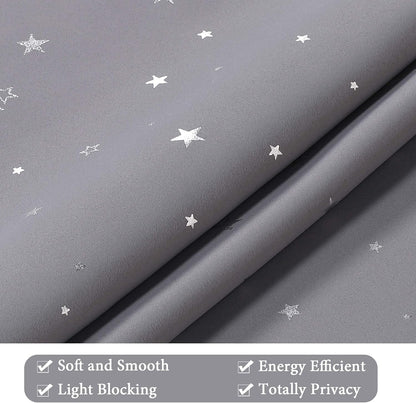 Blackout Star Curtains for Kids Room Boys Girls Twinkle Silver Stars Thermal Insulated Cute Thick Soft Curtain Drapes, Grommet Top, 1 Panel, 52" W X 63" L, Grey