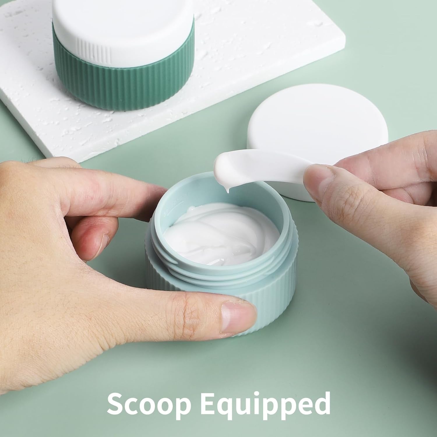 Travel Containers for Toiletries, TSA Approved 1.5 Oz Silicone Cream Jars, Leak-Proof Journey Containers, Trip Accessories with Lid for Cosmetic Face Hand 4 Pack White Lid - Blue