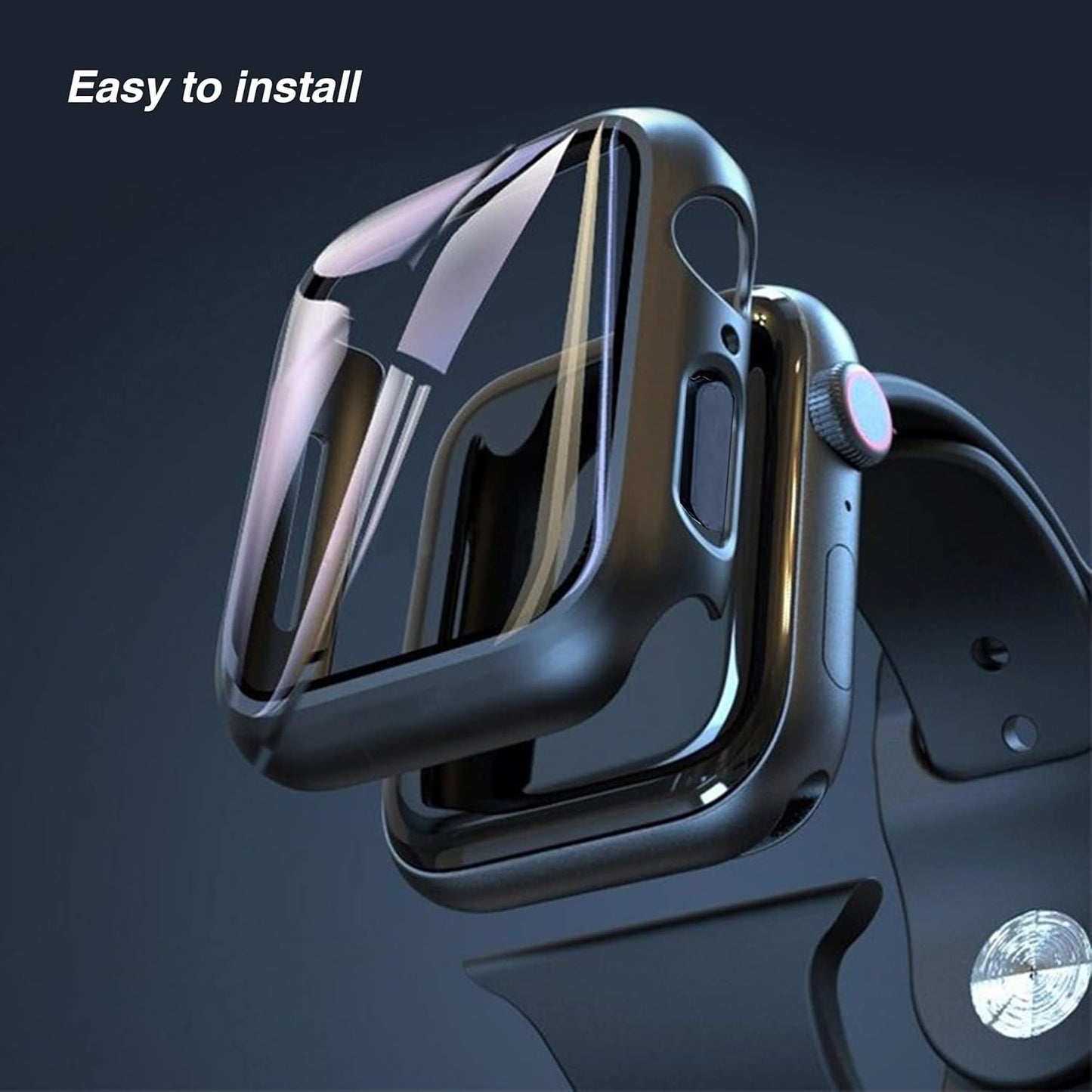 for Apple Watch Series 9 & 8 & 7 Screen Protector Case [45Mm], Ultra-Thin Hard PC Case Built in Tempered Glass for Iwatch, Shockproof Cover with Button [2 Pack][Black]