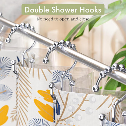 Shower Curtain Hooks Rings, Rust-Resistant Stainless Steel Double Shower Curtain Hooks, Shower Hooks for Shower Curtain and Liner Bathroom, Set of 12, Chrome