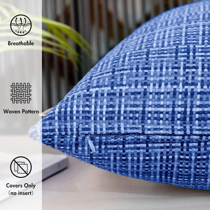 Outdoor Waterproof Throw Pillow Covers Decorative Farmhouse Water Resistant Cushion Covers for Tent Patio Garden Couch Sofa Pack of 2, 20X20 Inch Blue