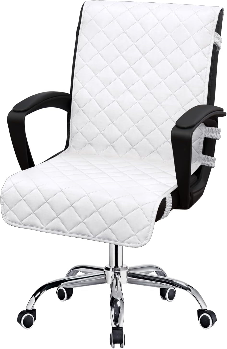 Reversible Office Chair Cover Water Resistant Dining Chair Cover Soft Desk Computer Chair Slipcover with Anti-Slip Buckle for Armchair or Armless Chair (Medium, White/White)
