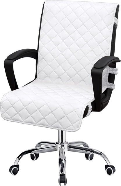 Reversible Office Chair Cover Water Resistant Dining Chair Cover Soft Desk Computer Chair Slipcover with Anti-Slip Buckle for Armchair or Armless Chair (Medium, White/White)