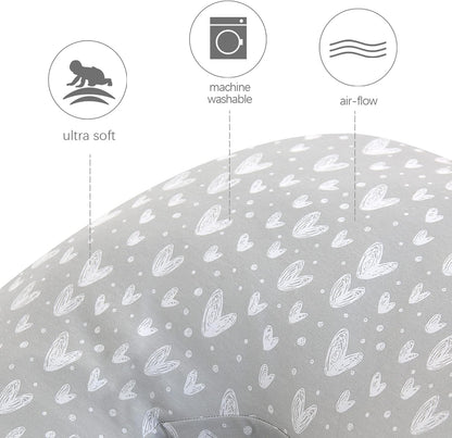Pregnancy Pillow Cover U-Shaped, Super Soft Replacement Cover for Maternity Pillow, Full Body Asymmetric Pregnancy Pillow Case, Universal Fit, Grey Hearts Print