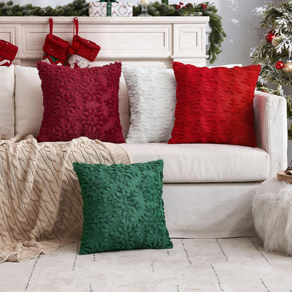 Christmas Pure White Throw Pillow Covers Snowflakes Decorative 18×18 Inch Faux Wool Winter Festival Couch Pillow Covers Set of 2 Farmhouse Holiday Home Decors for Sofa Livingroom Bed
