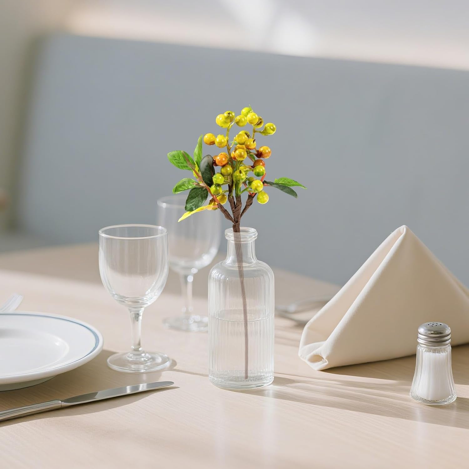 Artificial Orange Fall Berry Stems 20 PCS Fake Berries Branches Spray with Green Leaves 9.8 Inch Small Berry Picks for Thanksgiving Christmas Floral Crafts Home Decor, Orange Yellow