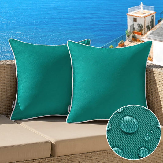 Set of Two Waterproof Farmhouse Decorative Throw Pillow Covers in Dark Teal, 18x18 Inches, Ideal for Patio, Tent, Bed, Sofa, and Living Room