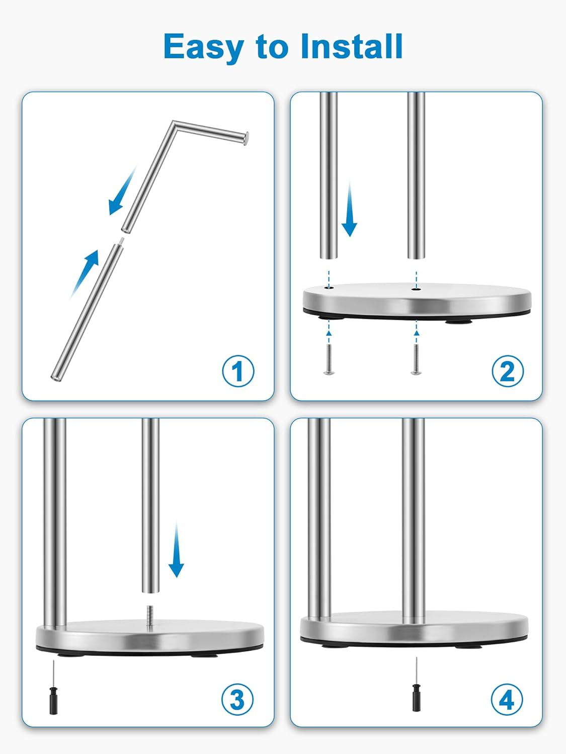 Toilet Paper Holder Stand, Bathroom Toilet Paper Holder Free Standing, 5-Roll Toilet Paper Stand with Suction Cups, Non-Slip Toilet Paper Roll Holder, Stainless Steel, Weighted Base, Silver