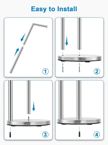 Toilet Paper Holder Stand, Bathroom Toilet Paper Holder Free Standing, 5-Roll Toilet Paper Stand with Suction Cups, Non-Slip Toilet Paper Roll Holder, Stainless Steel, Weighted Base, Silver