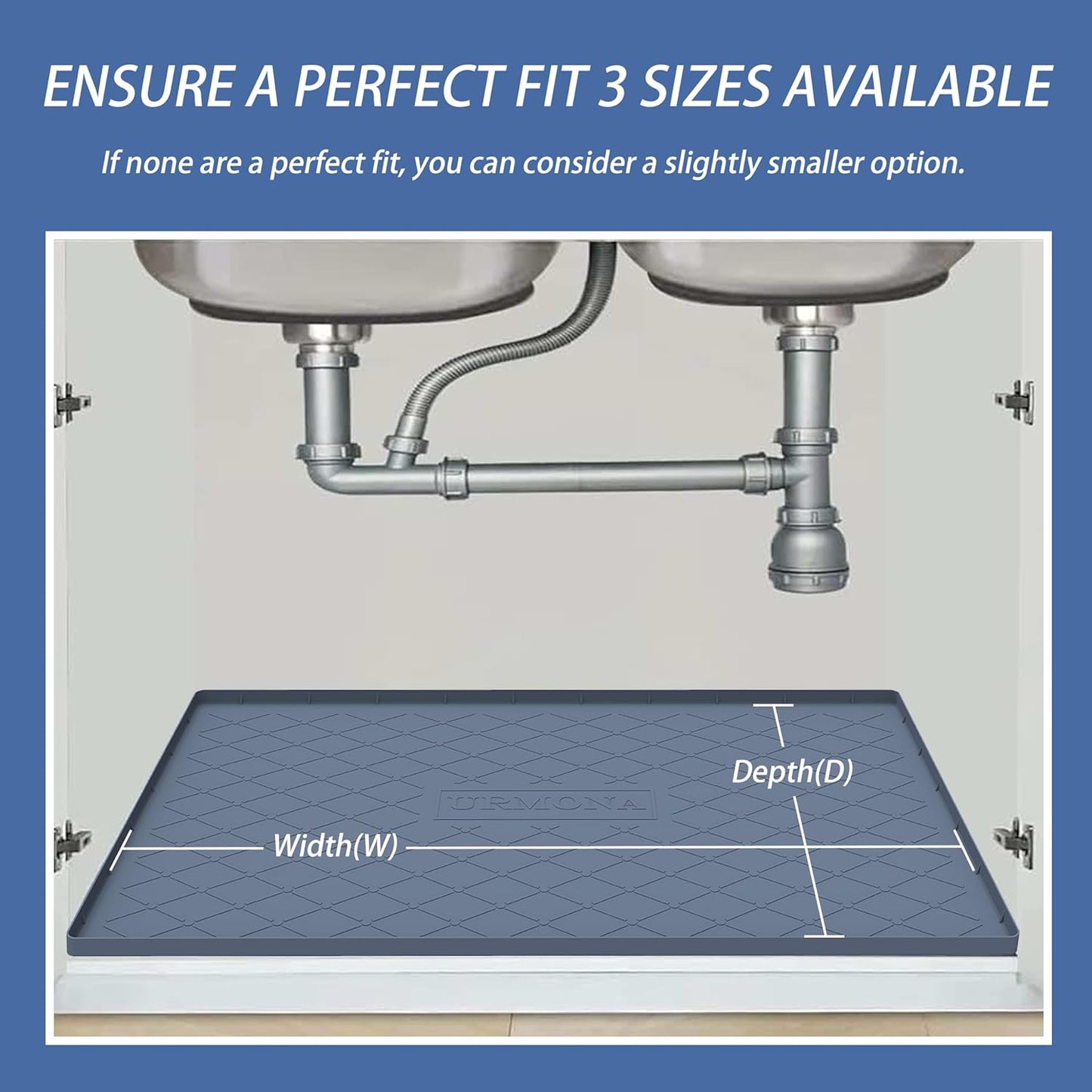 under Sink Mat for Kitchen Waterproof, 34" X 22" Silicone under Sink Mat for Shelf Liner Organizer, Cabinet Sink Protector under Sink Liner for Bottom Kitchen, Bathroom(Light Grey)