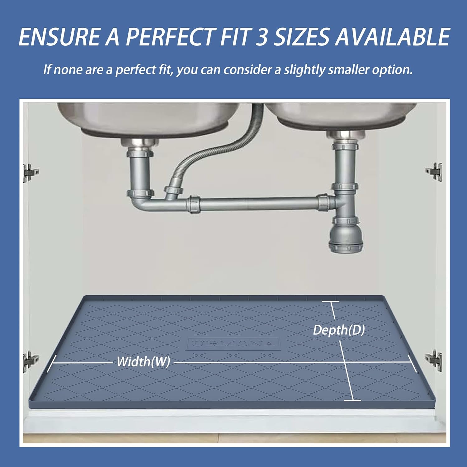 under Sink Mat for Kitchen Waterproof, 34" X 22" Silicone under Sink Mat for Shelf Liner Organizer, Cabinet Sink Protector under Sink Liner for Bottom Kitchen, Bathroom(Light Grey)