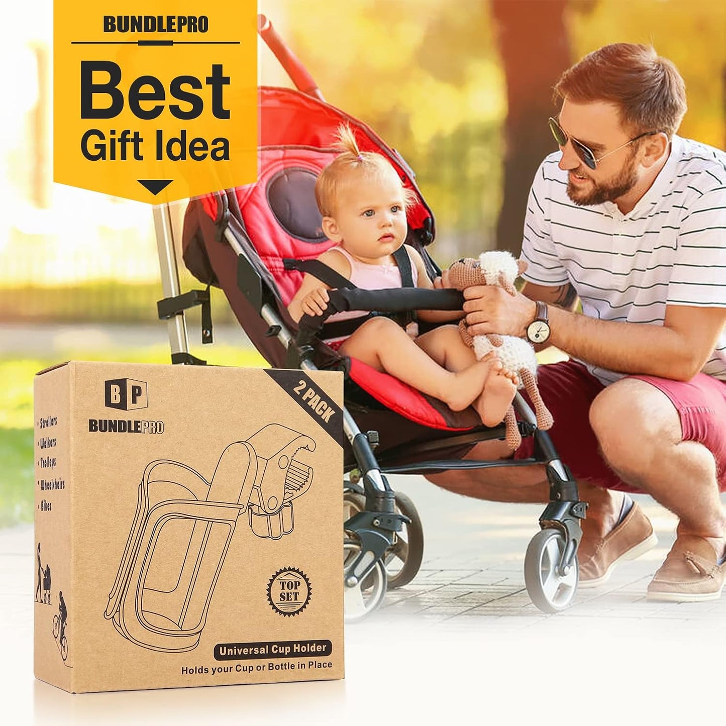 Pack of 2 Pram Cup Holder,Universal Stroller Cup Holders,Adjustable Pushchair Bottle Organizer for Bikes, Trolleys,Walkers and Wheelchairs