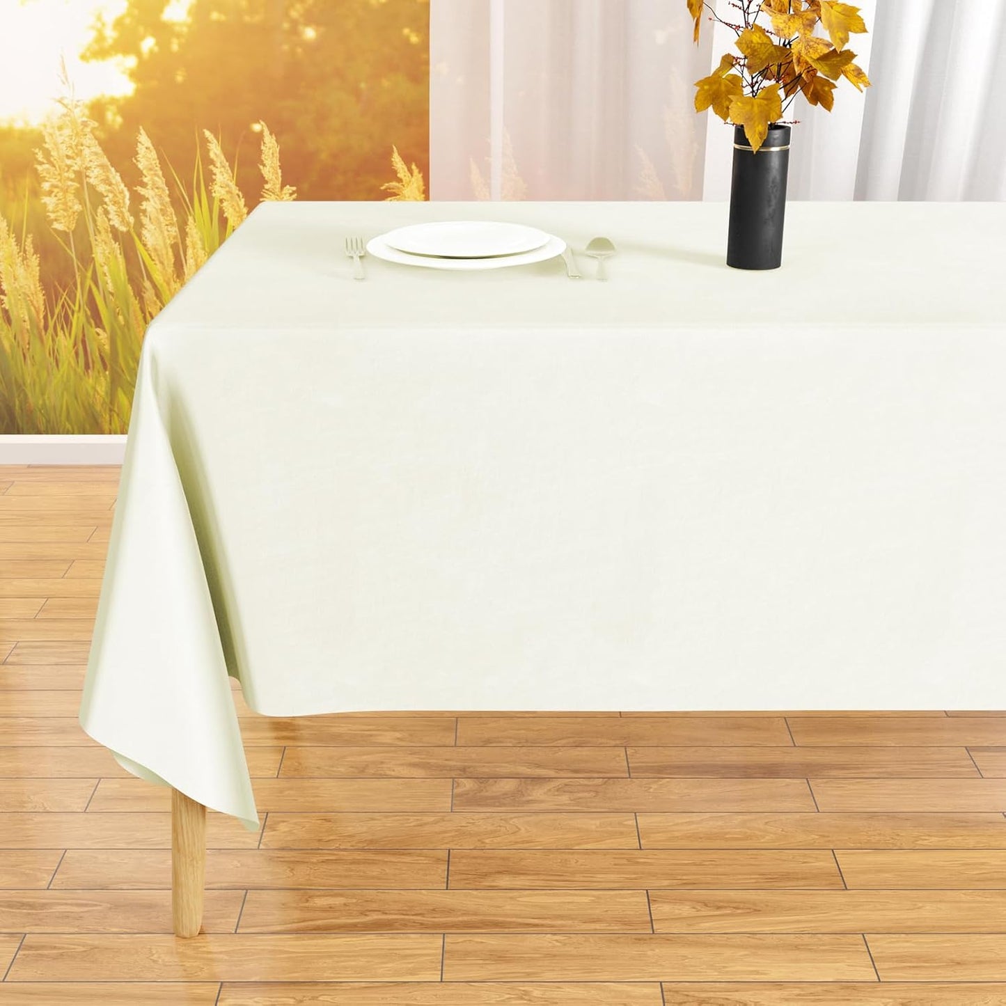 2PCS Ivory Table Cloth for Rectangle Table - 60 X 84 Inch Tablecloths Rectangular Cloths Waterproof Washable Wrinkle Resistant for 6 FT Wedding Cocktail Party