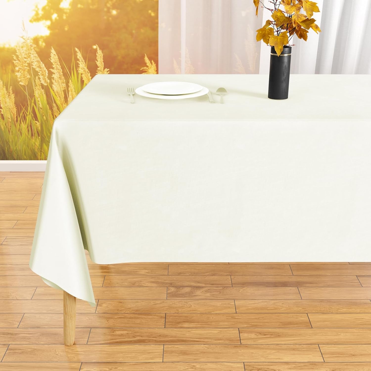 2PCS Ivory Table Cloth for Rectangle Table - 60 X 84 Inch Tablecloths Rectangular Cloths Waterproof Washable Wrinkle Resistant for 6 FT Wedding Cocktail Party