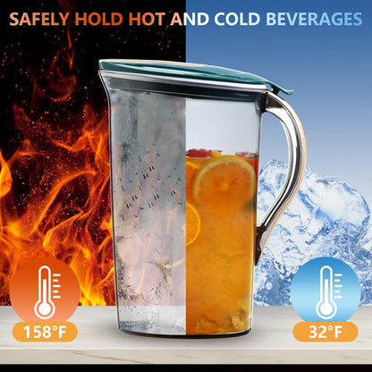 2.1 Liter/70.6 Oz Plastic Water Pitcher with Lid - Iced Tea Pitcher for Fridge and 4 Cups, BPA Free, Shatterproof, Great for Iced Tea, Lemonade, Juice, Green
