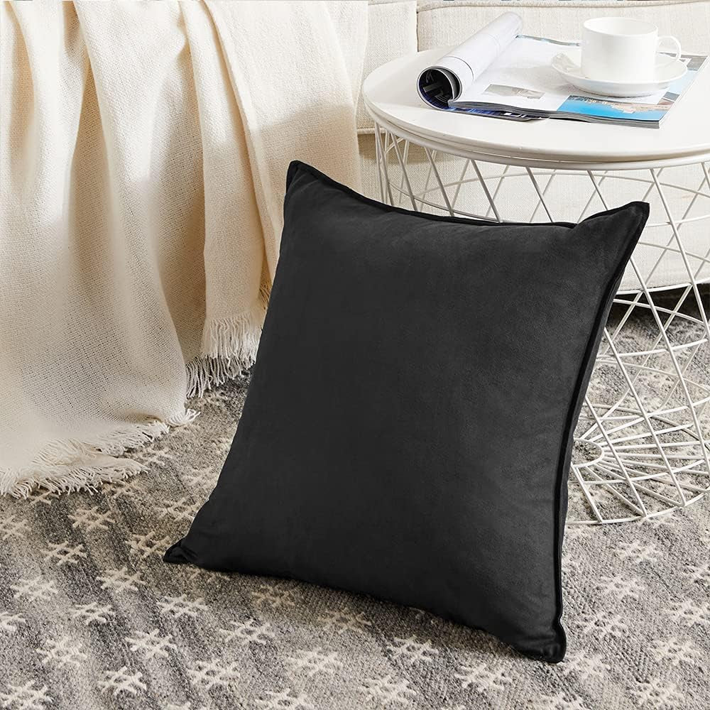 4 Packs Black Decorative Throw Pillow Covers 16X16 Inch, Super Soft Faux Suede Square Pillow Covers, Solid Cushion Cover for Couch Living Room Sofa Bedroom 40X40 Cm