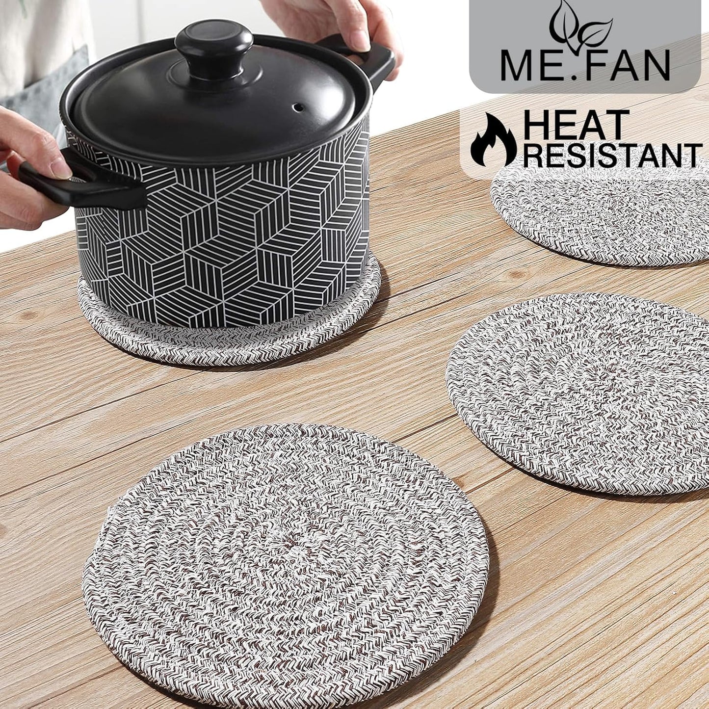 7 Inch Trivets/Potholders 4 Set Cotton Thread Weave Trivets for Pots and Pans - Large Coasters/Hot Pads to Protect Desktop & Countertop - Mix Deep Coffee