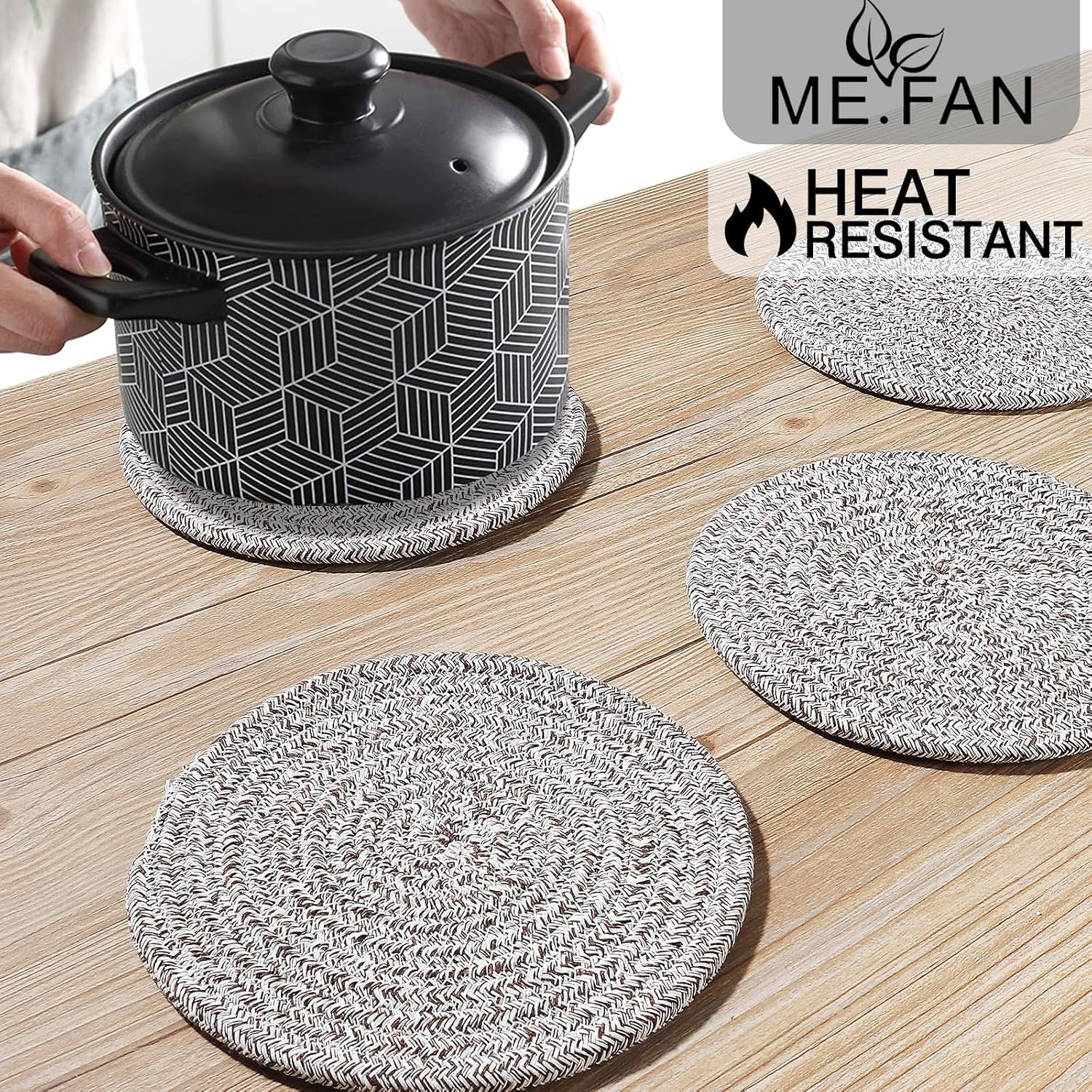 7 Inch Trivets/Potholders 4 Set Cotton Thread Weave Trivets for Pots and Pans - Large Coasters/Hot Pads to Protect Desktop & Countertop - Mix Deep Coffee
