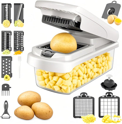 Vegetable Chopper for Mandoline Slicer, 15-In-1 Veggie Choppers, Cheese Grater, Onion Cutter with Container, Kitchen Gadgets Essentials, Vegetable Dicer, Onion Mincer Tomato Slicer (White)