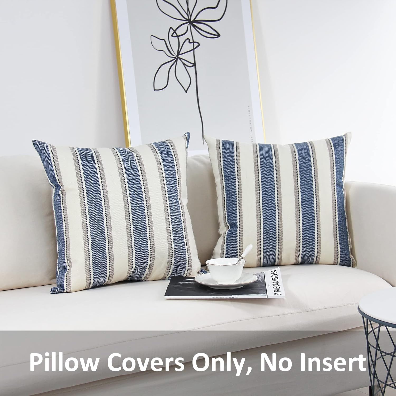 Stripe Throw Pillow Covers Farmhouse Pillowcases Pack of 2 18 X 18 Inch Blue