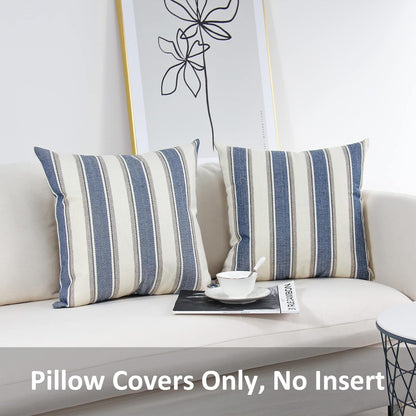 Stripe Throw Pillow Covers Farmhouse Pillowcases Pack of 2 18 X 18 Inch Blue