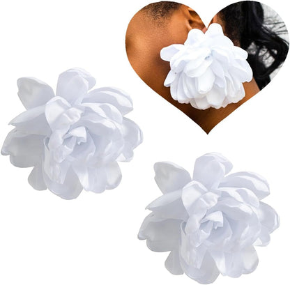 Statement Flower Earrings for Women, Unique Boho Silk Long Dangle Earrings for Girls Fun Trendy Long Dangling Drop Floral Earrings for Party Christmas Halloween Vocal Concert