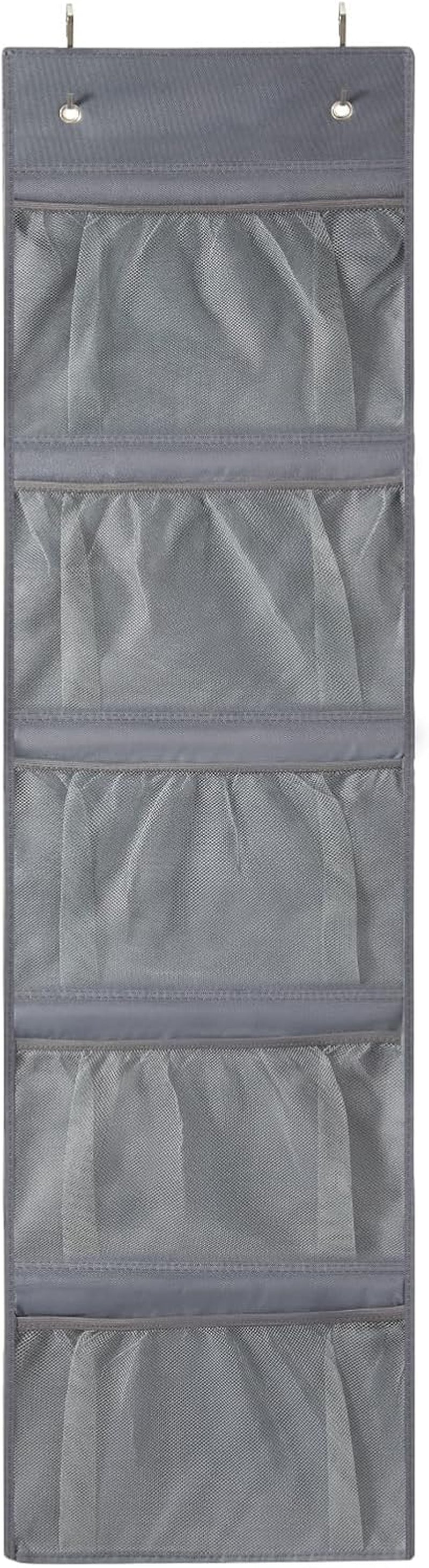 over the Door Organizer, 5-Shelf Door Hanging Organizer with Metal Hooks, Grey