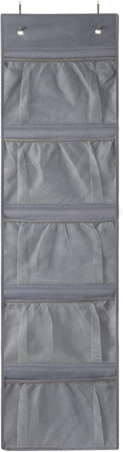 over the Door Organizer, 5-Shelf Door Hanging Organizer with Metal Hooks, Grey