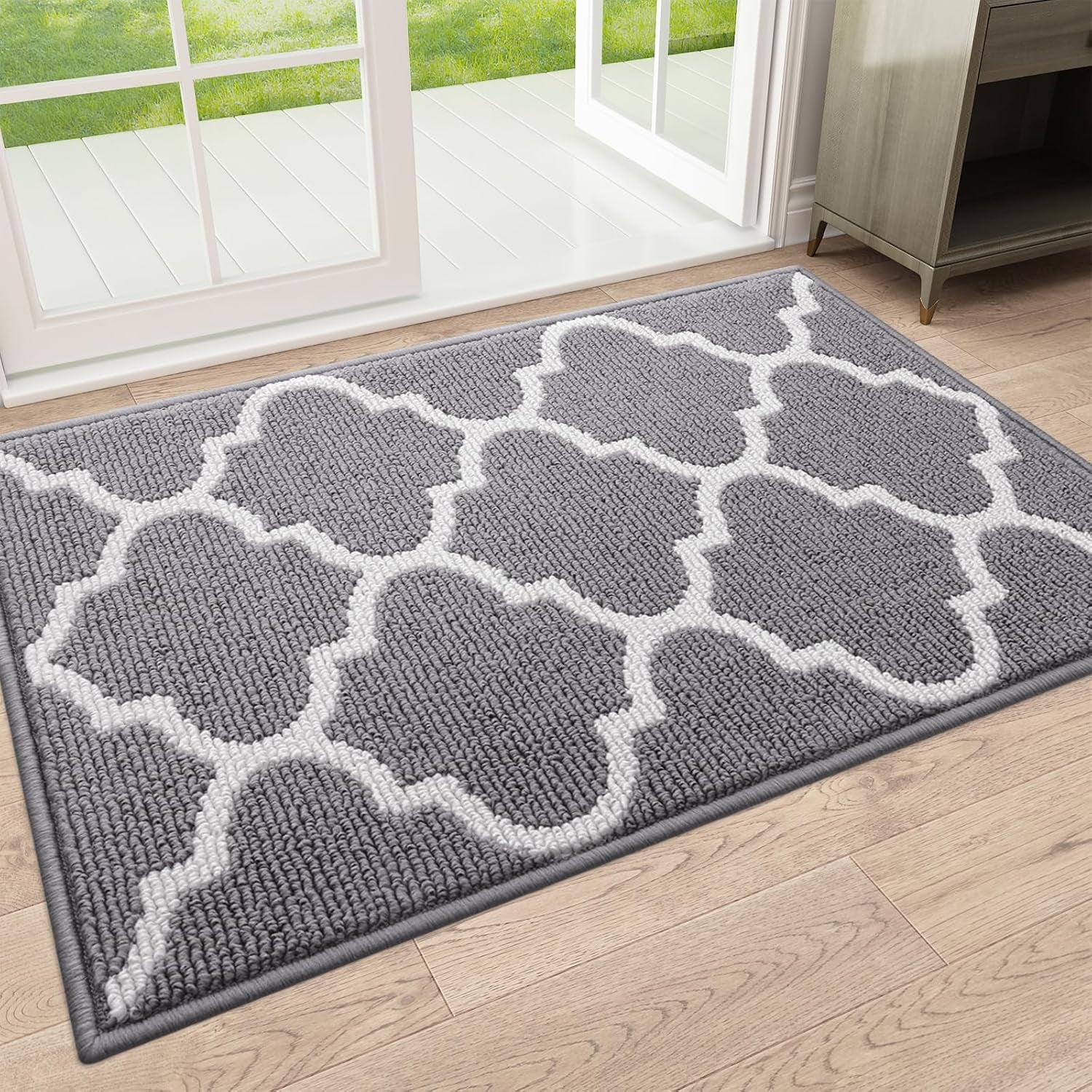 Indoor Door Mat, 30X17, Non-Slip Absorbent Resist Dirt Entrance Mat, Washable Low-Profile inside Floor Doormats for Entryway, Grey