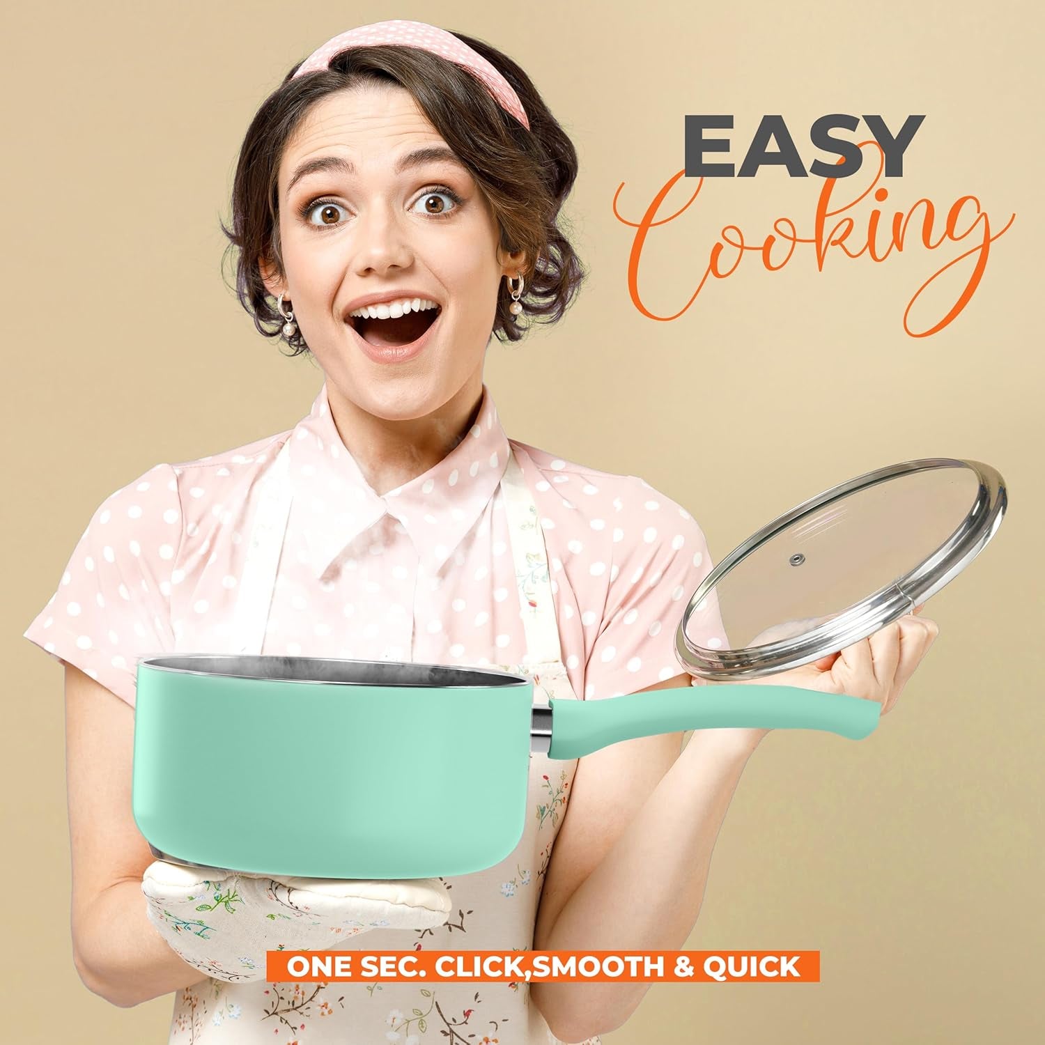 Detachable Handle Nonstick Saucepan with Glass Lid, Multipurpose Use for Home, Kitchen or Restaurant (Green)