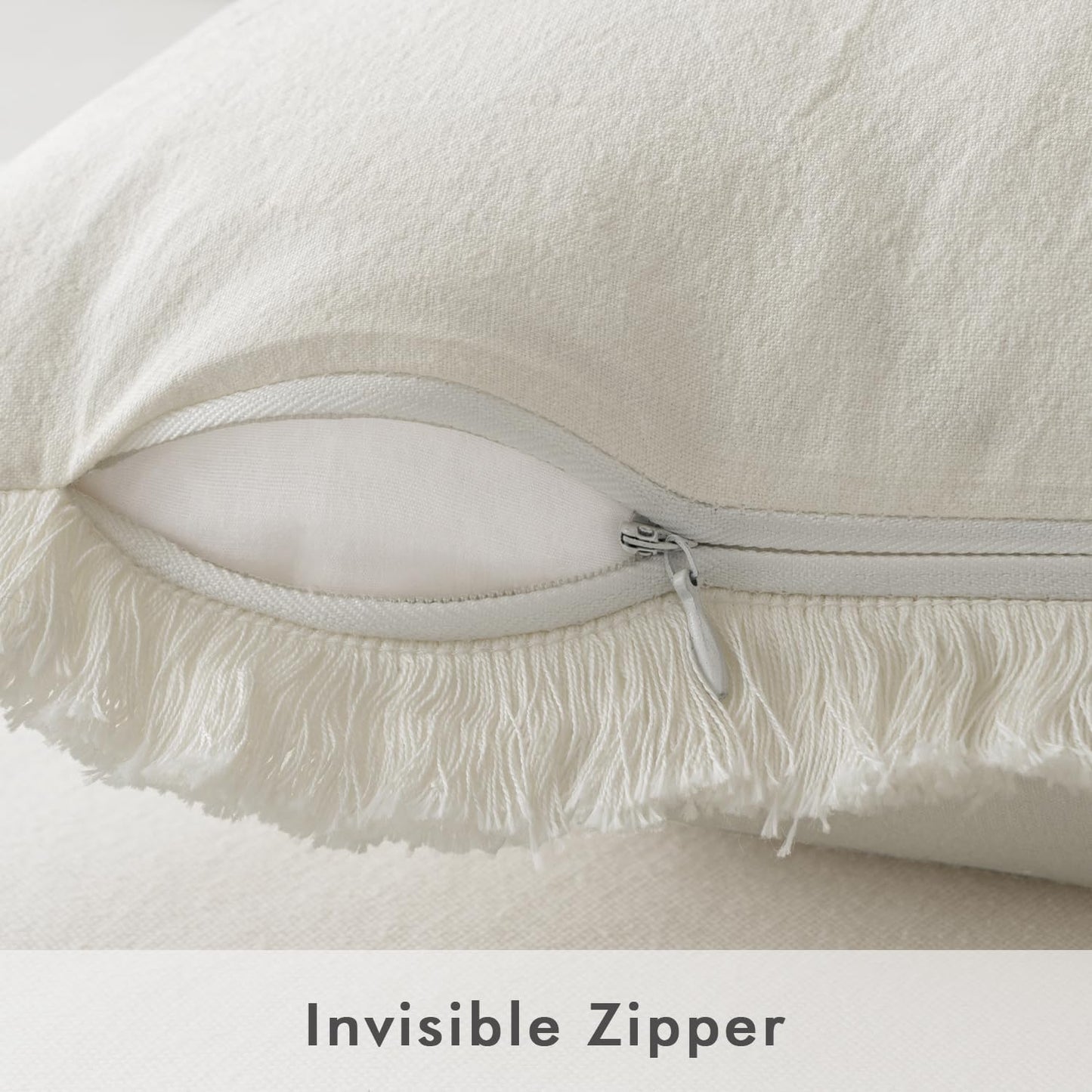 Throw Pillow Covers Boho Farmhouse 18X18 Set of 2 Decorative Cream White Couch with Fringe Chic Cotton Pillowcases Home Decor Accents for Spring Cushion Soft Bed Living Room