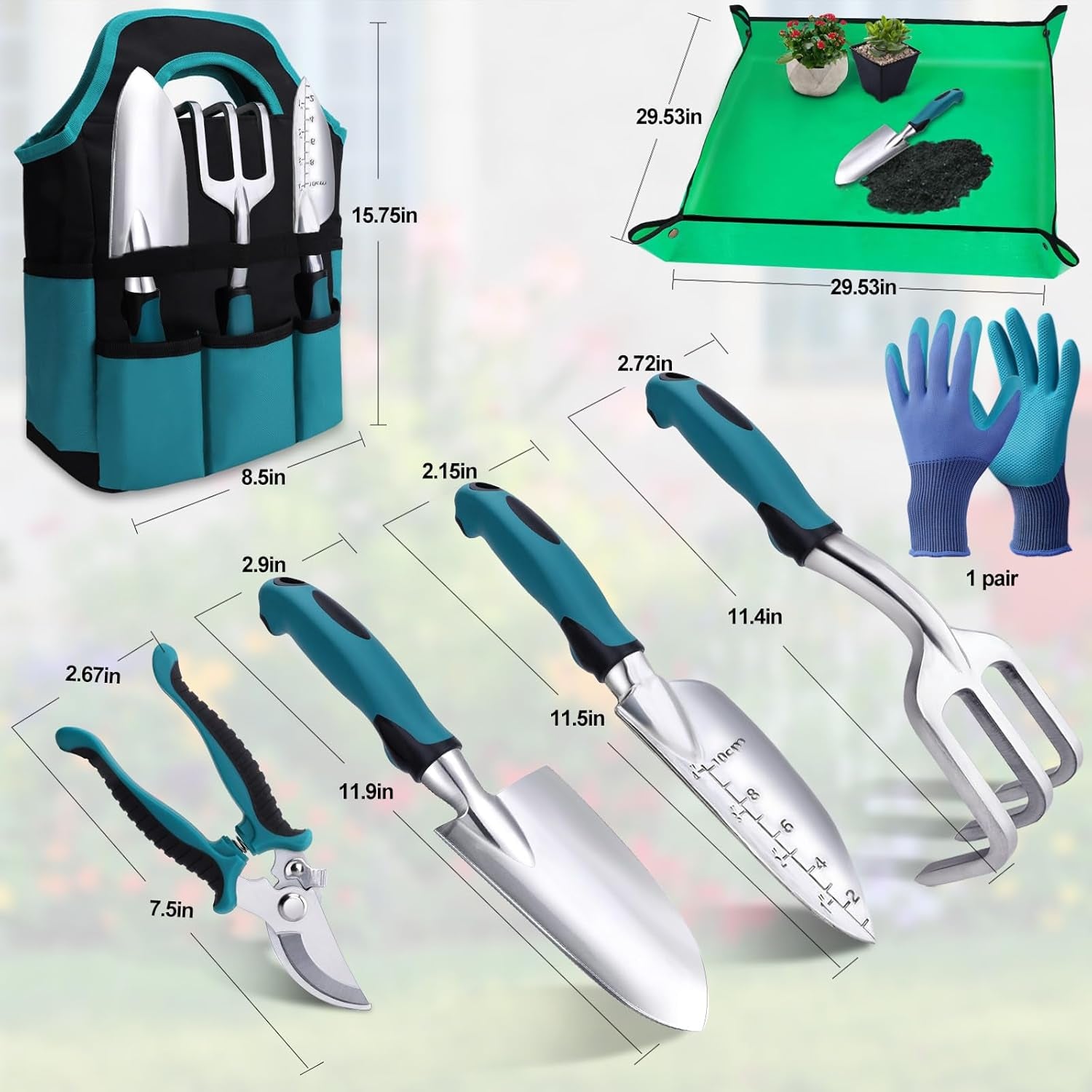 Garden Tools 7-Piece, Gardening Hand Tools, Gardening Tools Set Cultivators with Rust-Proof,Stainless Steel, Aluminum Alloy Material, Gardening Supplies Set Ideal Gift