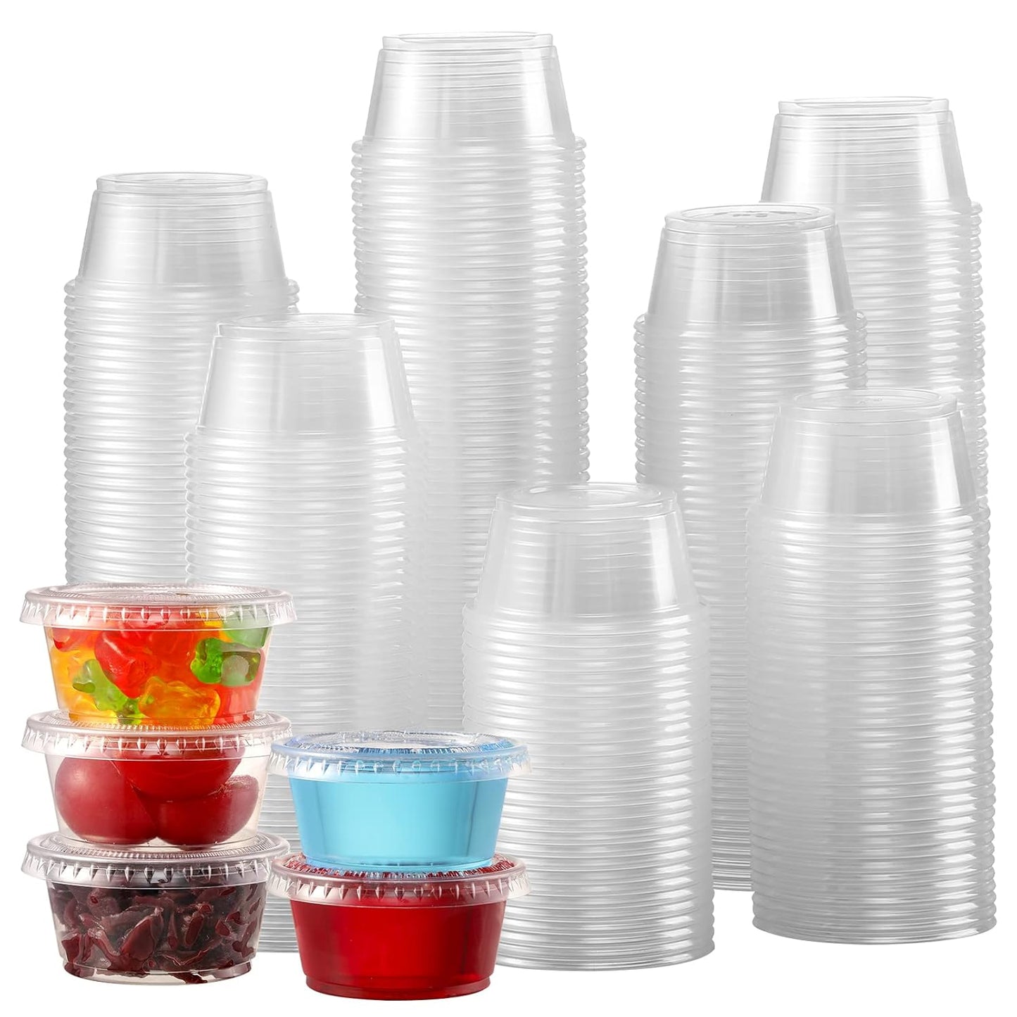 [260 Sets - 2 Oz ] Jello Shot Cups, Small Plastic Containers with Lids, Airtight and Stackable Portion Cups for Salad Dressing, Dipping Sauce and Condiment for Lunch, Party, Trips