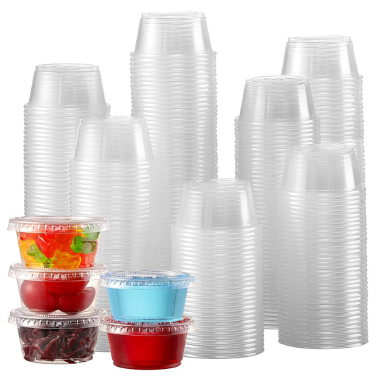 [260 Sets - 2 Oz ] Jello Shot Cups, Small Plastic Containers with Lids, Airtight and Stackable Portion Cups for Salad Dressing, Dipping Sauce and Condiment for Lunch, Party, Trips