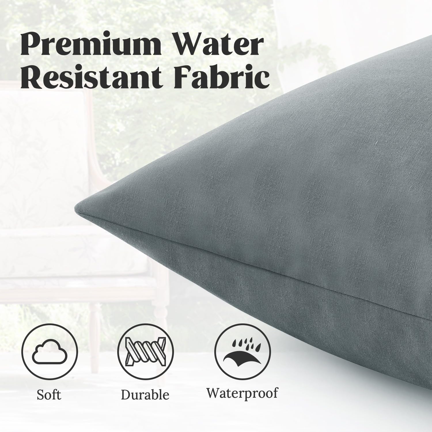 ® Outdoor Water Resistant Throw Pillows, Feathers and down Filled Decorative Pillows for Couch Cushion Garden Bench 12 X 20 Inch, Set of 2, Grey