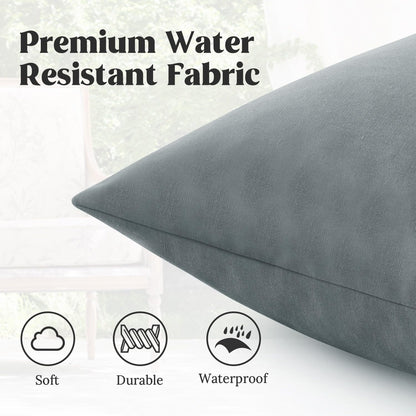 ® Outdoor Water Resistant Throw Pillows, Feathers and down Filled Decorative Pillows for Couch Cushion Garden Bench 12 X 20 Inch, Set of 2, Grey
