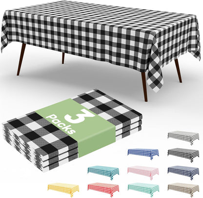 3 Packs Buffalo Disposable Table Cloth, 54 X 108 Inch Waterproof Plastic Tablecloth, Rectangle Black and White Checkered Table Covers for Picnic, Birthday, Party