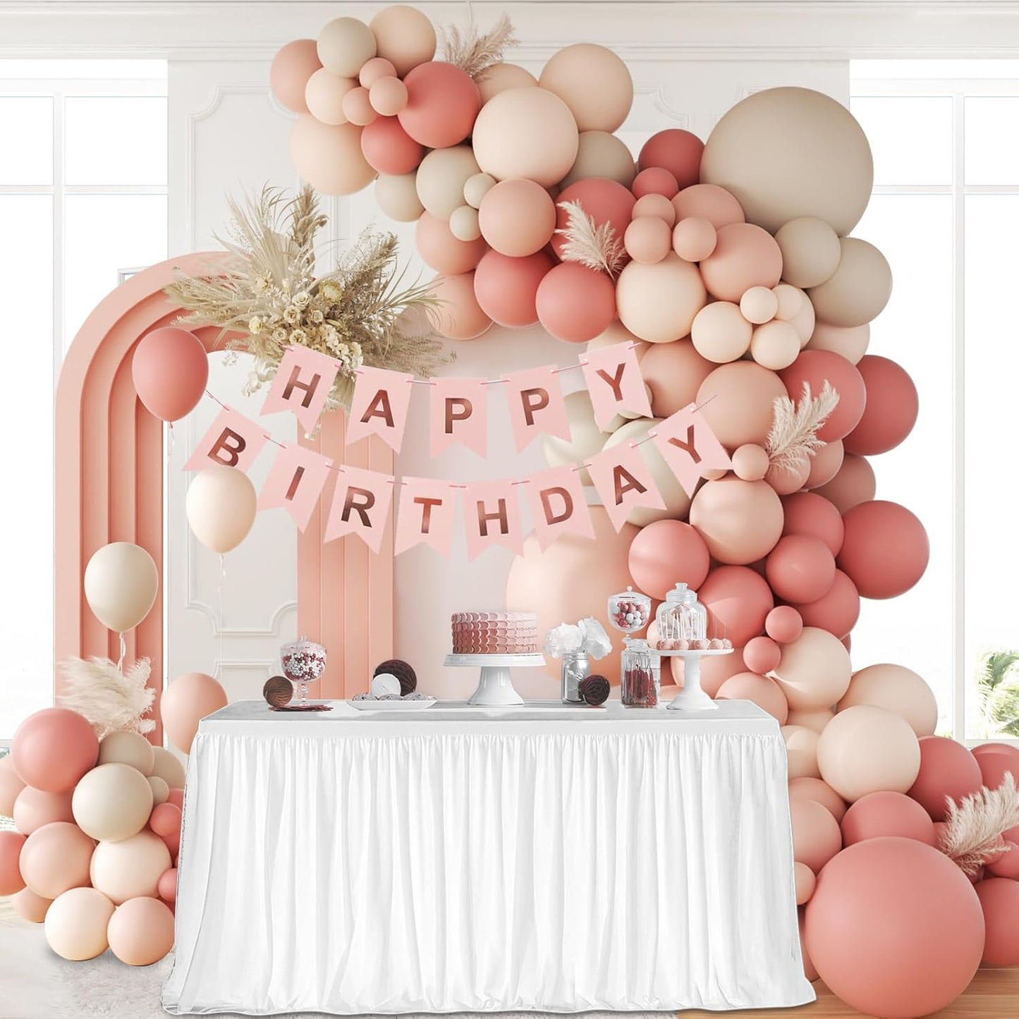 141Pcs Dusty Pink Balloon Arch Kit, Dusty Rose Balloons with Nude White Sand Light Pink Balloons, Boho Balloon Arch Kit for Bridal Wedding Baby Shower Birthday Party Decorations