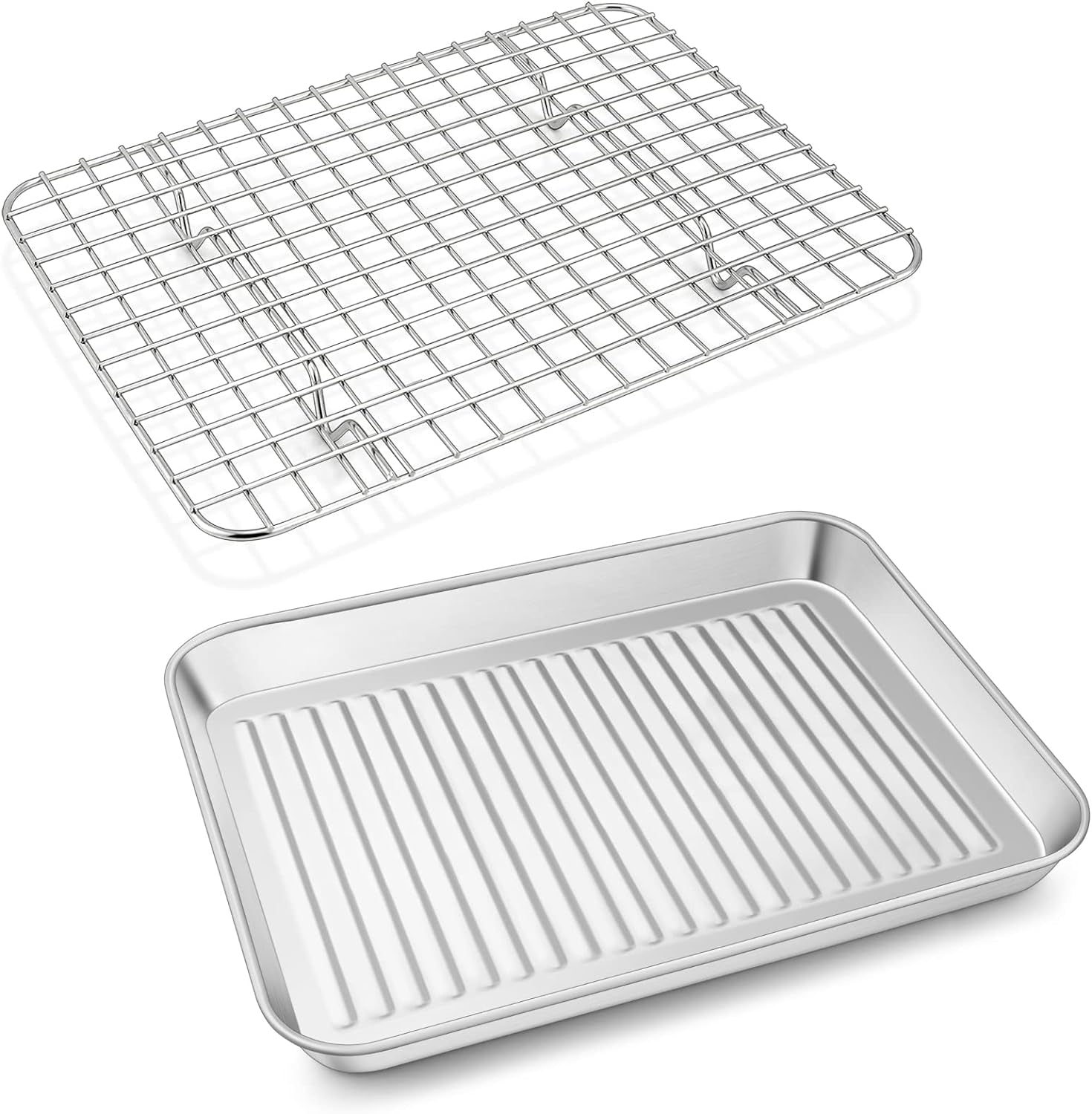 Baking Oven Pan with Wire Rack, Stainless Steel Baking Oven Sheet Tray, Bacon Pan and Cooling Rack for Cooking Roasting Cookie, Dishwasher Safe & Easy Clean, 10.5 X 8 X 1 Inch