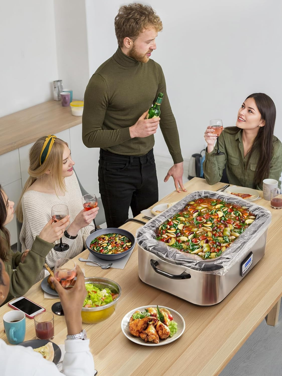 Electric Roaster Liners, 2 Count Disposable Roaster Liners, Fits 16, 18, 22 Quart Roasters, Roaster Pan Oven Liners Plastic Cooking Bags for Instant Cleanup, 18 X 34 Inch