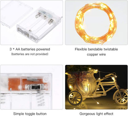 Led Fairy Lights Battery Operated, 1 Pack Mini Battery Powered Copper Wire Starry Fairy Lights for Bedroom, Christmas, Parties, Wedding, Centerpiece, Decoration (5M/16Ft Warm White)