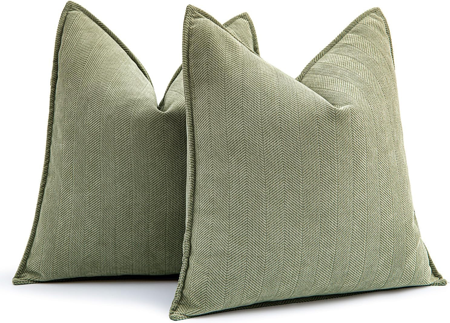 Set of 2 Sage Green Chenille Decorative Pillow Covers, 20x20 Inches, Luxurious Farmhouse Style Cushions for Sofa, Bedroom, and Living Room Decor