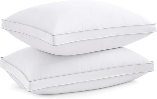 ® Feather Pillows with 100% Cotton Cover, Set of 2 Gusseted Bed Pillows for Sleeping, King Size