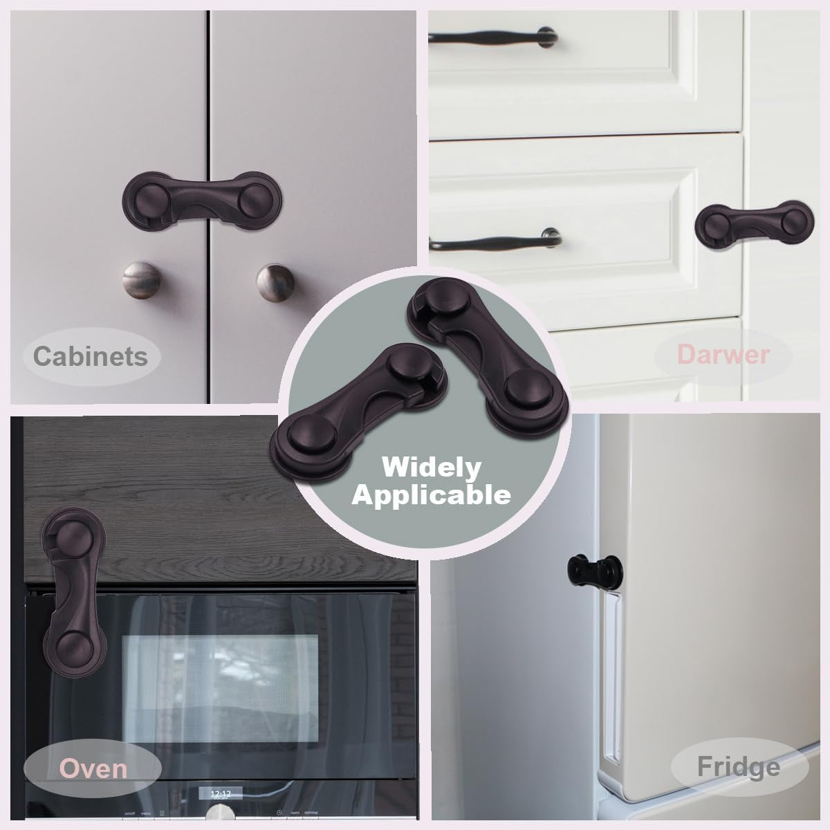 Child Safety Cabinet Locks - 4-Pack Childproof Latches with Adhesive for Drawers, Cupboards, Closets, and Pantry Doors, Featuring Baby-Proof Fridge Lock for Infant and Toddler Protection