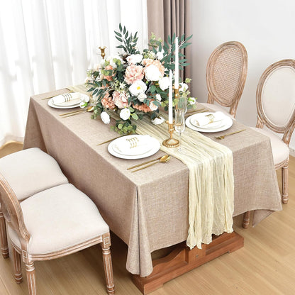 Faux Linen Rectangle Tablecloths - Water and Stain Resistant Farmhouse Style, Washable Burlap Texture, 2-Pack (52x70 Inches, Beige)