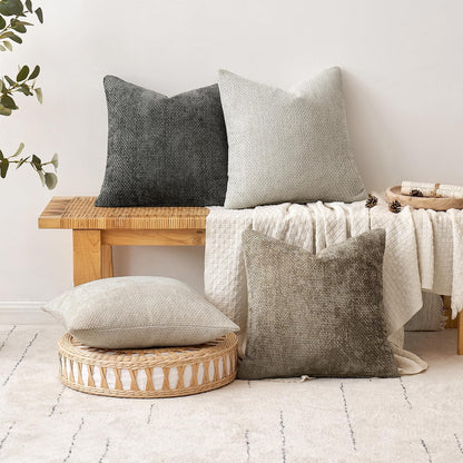 Pack of 2 Couch Throw Pillow Covers 18X18 Inch Dark Gray Modern Boho Accent Decorative Pillow Covers Soft Chenille Farmhouse Cushion Covers for Home Decor Bed Sofa Living Room