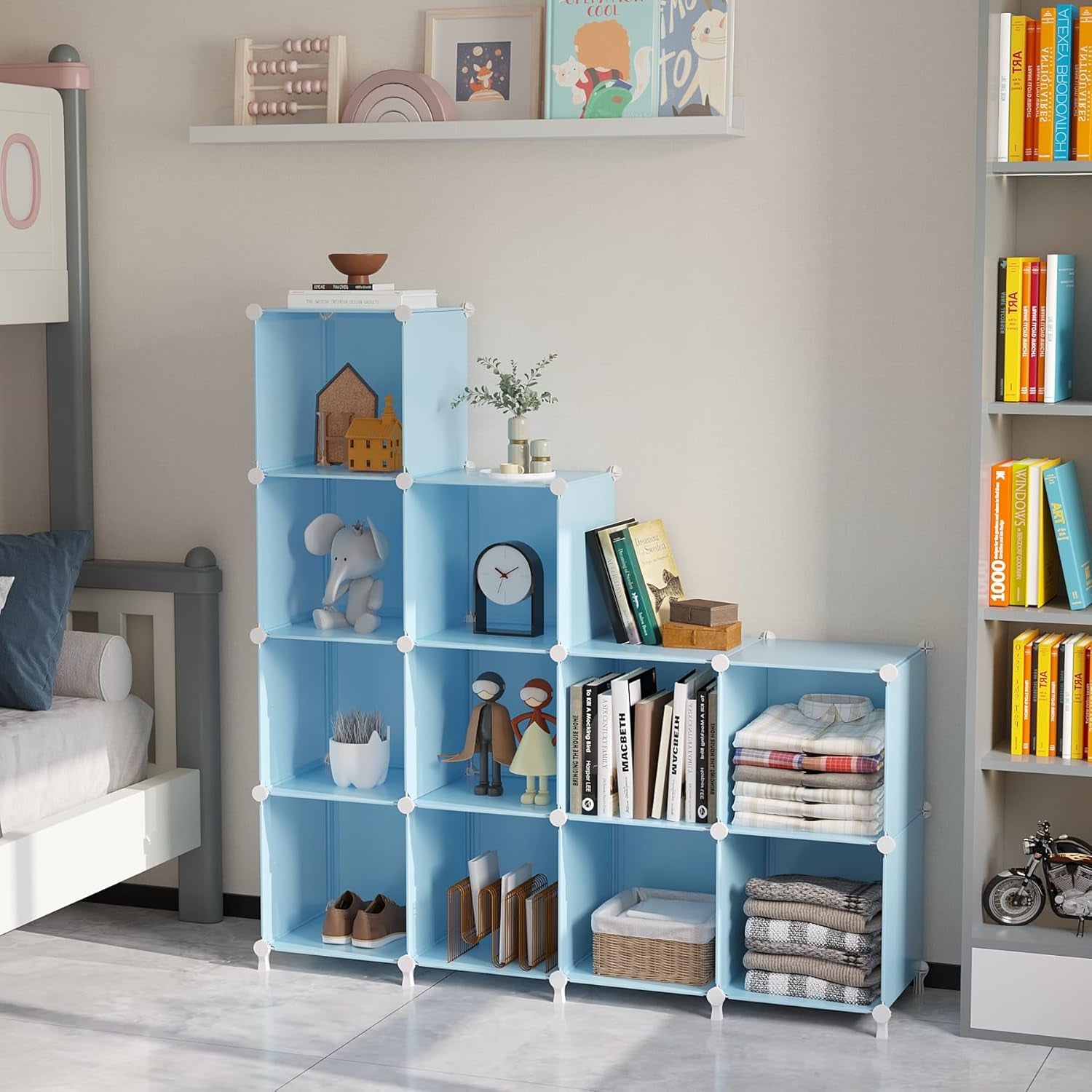 8 Cube Storage Organizer, Closet Organizer Storage Shelf, Bookcase Bookshelf, DIY Stackable Storage Cubes Shelves for Closet, Bedroom, Home, Office, Blue