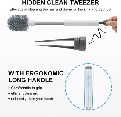 Silicone Toilet Bowl Brush and Holder Automatic Toilet Brushes for Bathroom with Holder Ventilated Toilet Cleaner Brush for Toilet Scrubber Cleaning, White & Grey