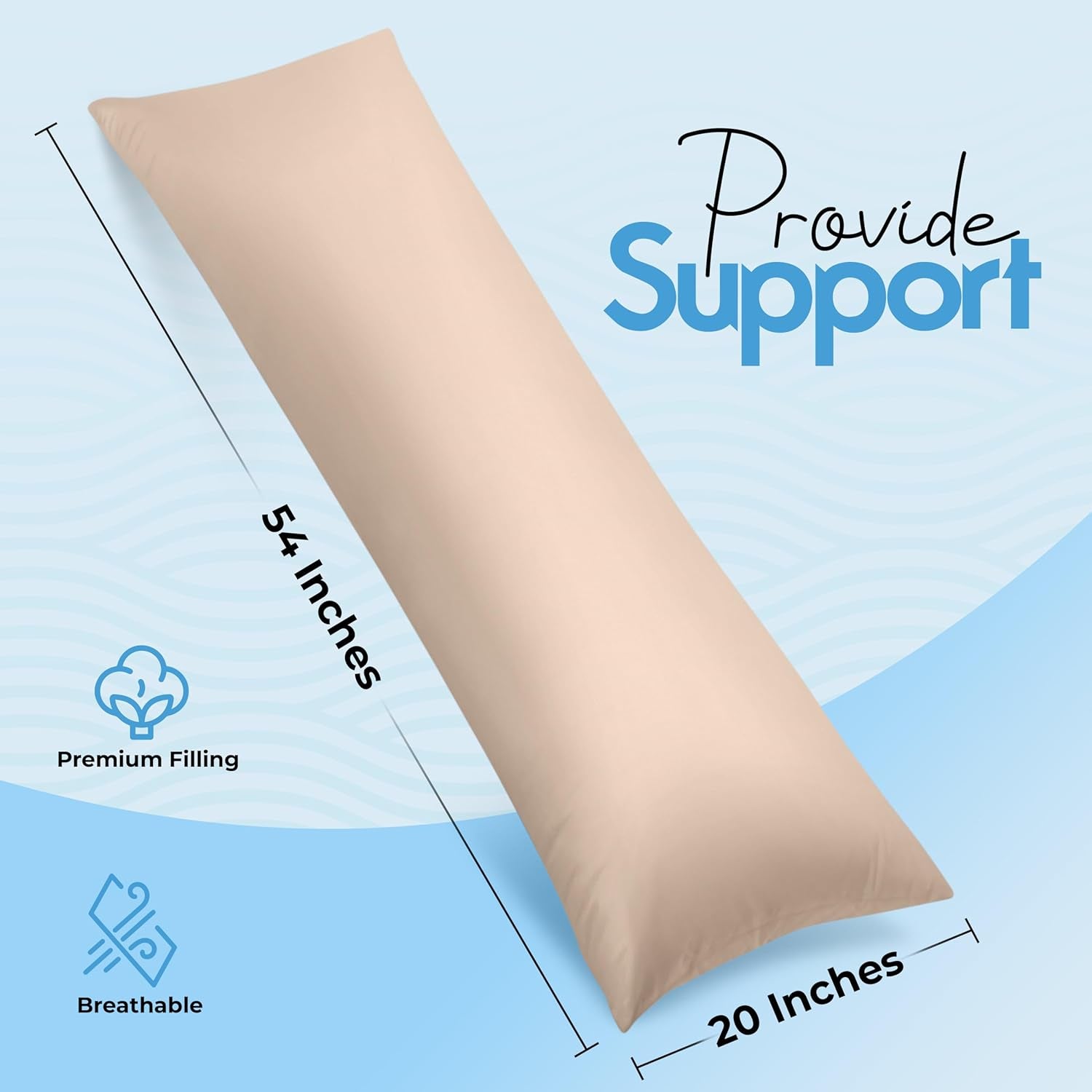 Full Body Pillow for Adults (Beige, 20 X 54 Inch), Long Pillow Insert for Sleeping, Ideal for Side Sleepers